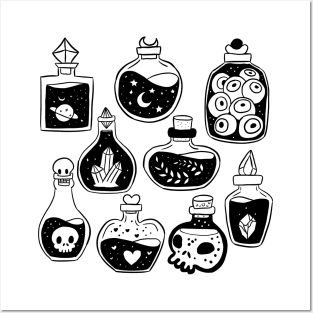 Cute magical potions bottles line art illustration for fantasy lovers Posters and Art